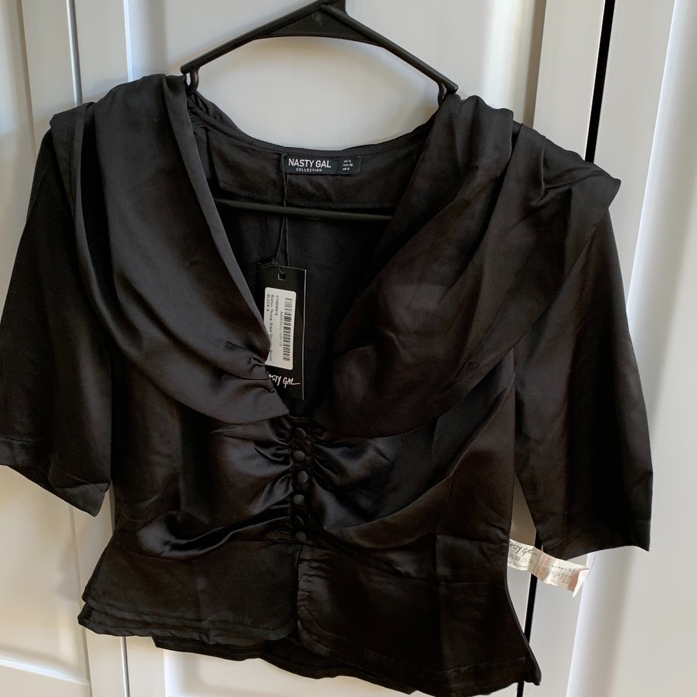 Never worn, black satin blouse
